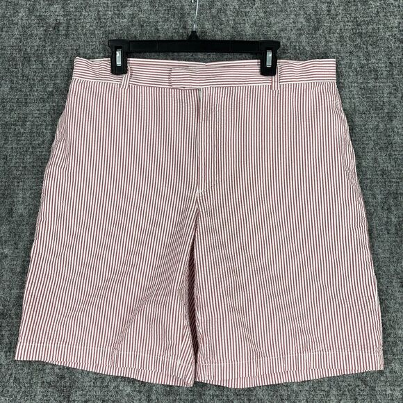 GREG NORMN SHORTS MENS 36 RED SEERSUCKER CHINO GOLFING CLUB RESORT CASUAL COTTON - Picture 1 of 8